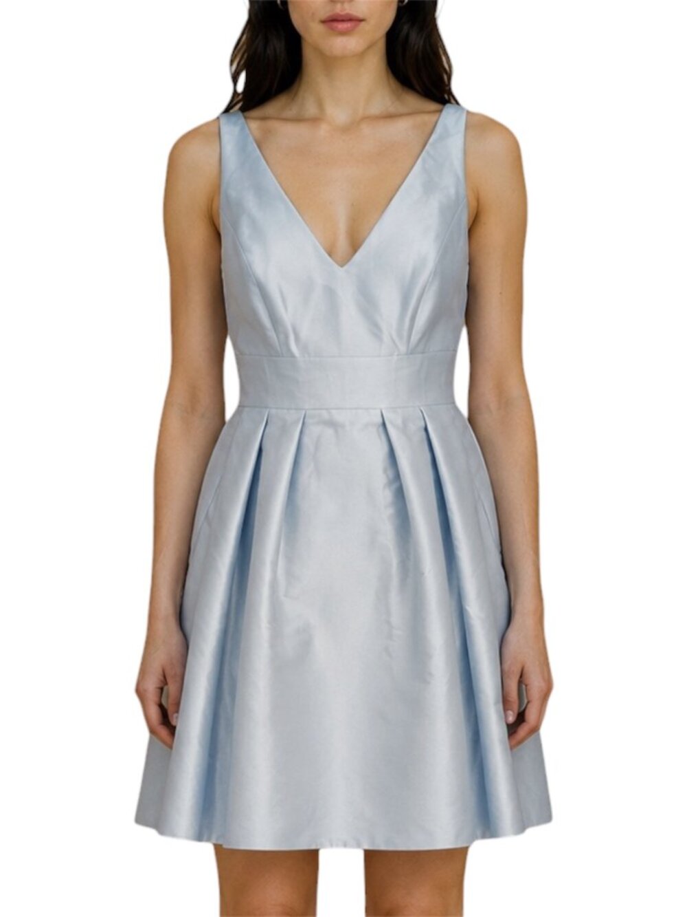 10 NWT Alfred Sung Mist Blue Satin Fit & Flare Knee Length Dress